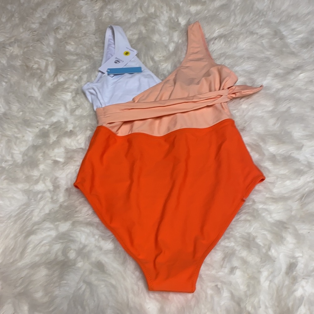 NWT Cupshe Color Block White Orange Peach Swim - Picture 6 of 6